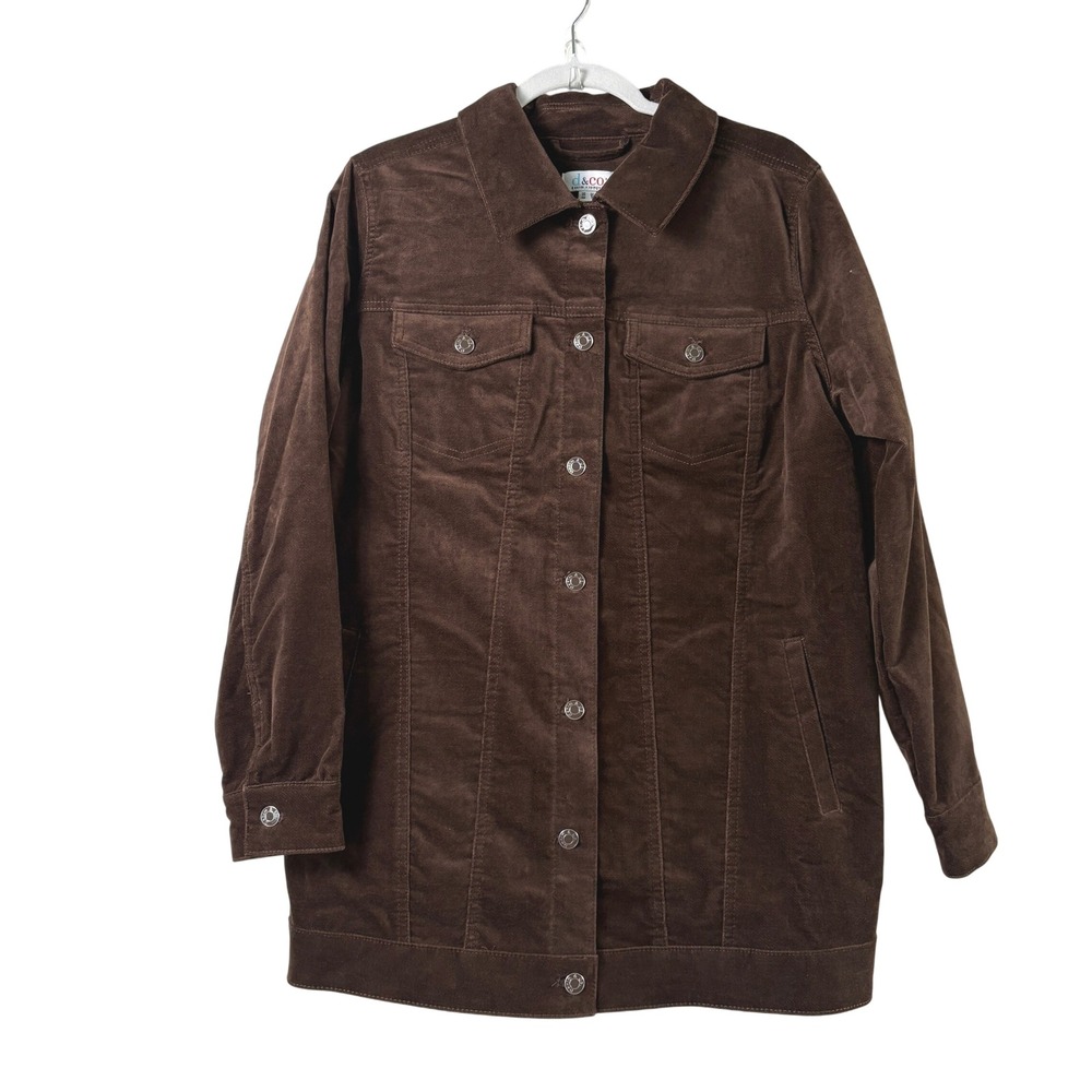 Denim‎ & Co Corduroy Trucker Jacket Womens M Brown Button Front A623550